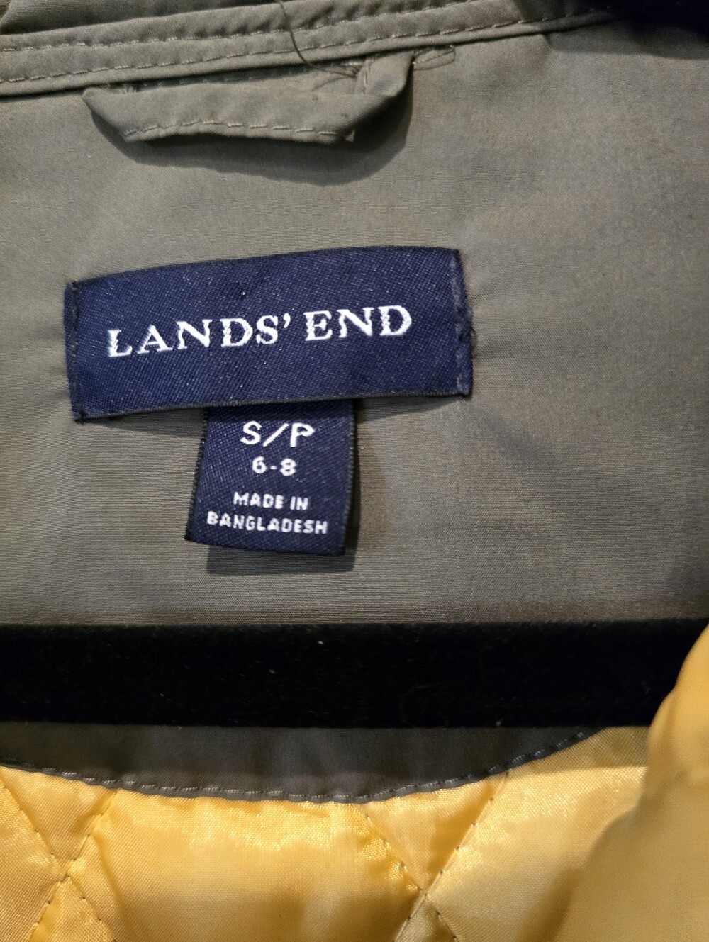 Lands' End Quilted Olive Puffer Jacket with Yellow Lining S/P (6/8) - Picture 2 of 4